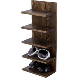 New 5-Tier Rustic Wood Sunglasses Holder Rack Wall Mounted Eyeglasses Organizer